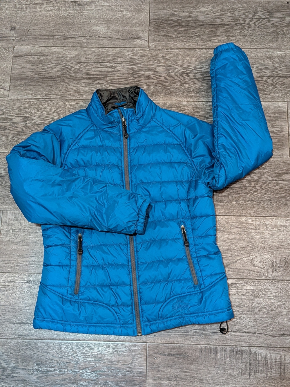 LL Bean Quilted Puffer Jacket Blue Womens S Regular PrimaLoft Insulated Full Zip